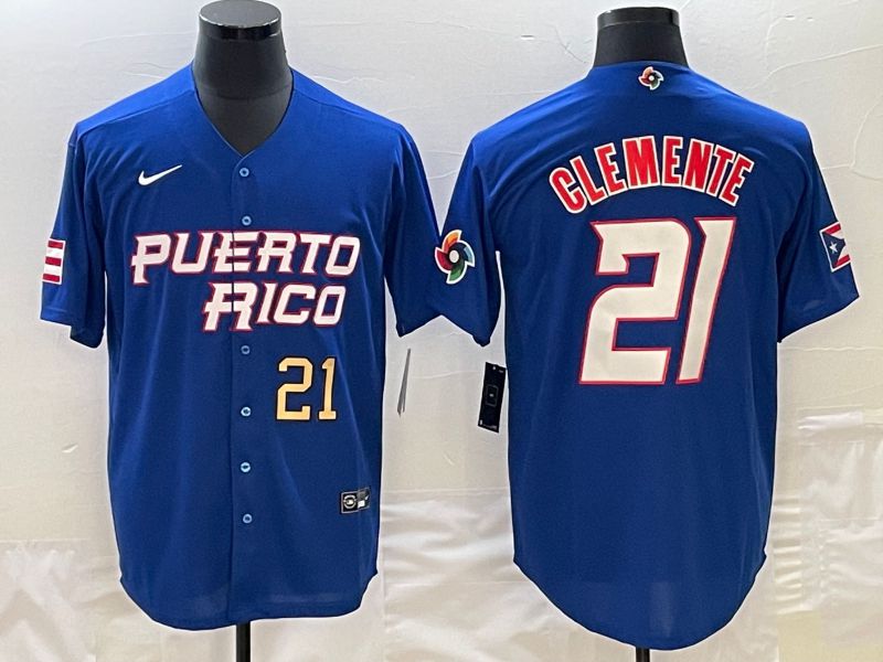 Men 2023 World Cub Puerto Rico #21 Clemente Blue Nike MLB Jersey9->more jerseys->MLB Jersey